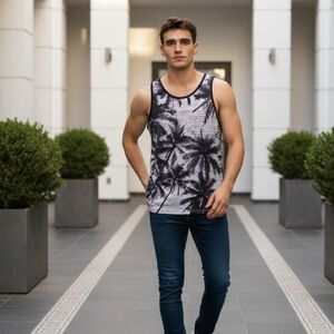 Tropical Palm Print Men's Tank Top